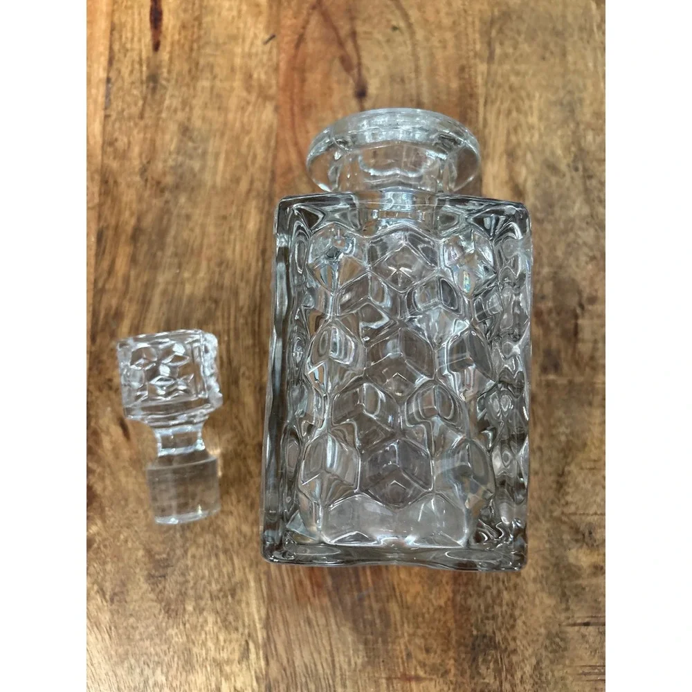 Fostoria Whiskey Decanter Honeycomb Pattern Square Bottle with Stopper